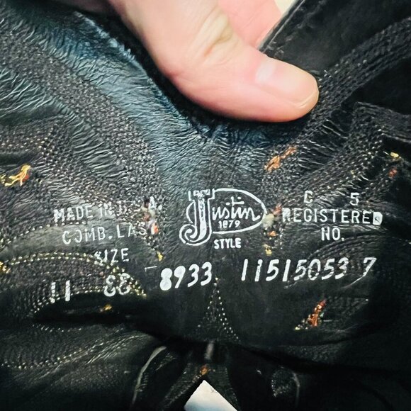 JUSTIN 8933 Made in USA Quill Ostrich Skin Western Cowboy Leather Boots Size 11 - Picture 16 of 16